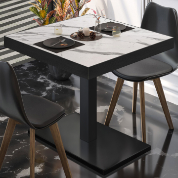 BM | Stół Bistro | W:D:H 80 x 80 x 77 cm | Biały Marmur / Czarny