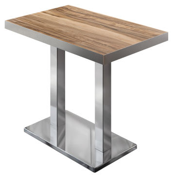 BM | Table bistro | 110 x 60 x 110 cm | Rectangulaire | Bord en acier inoxydable | Sheesham / acier inoxydable