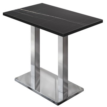 BM | Table de bistrot | 110 x 60 x 108 cm | Rectangulaire | Bord noir | Marbre noir / Acier inoxydable