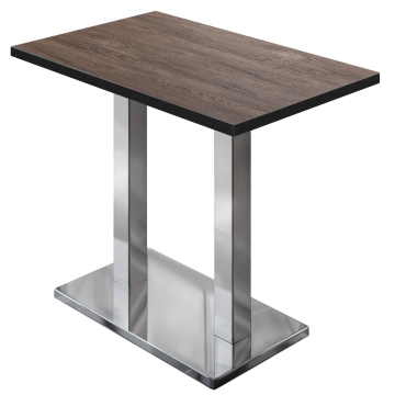 BM | Table de bistrot | 110 x 60 x 108 cm | Rectangulaire | Bord noir | Wengé clair / Acier inoxydable