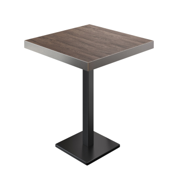 BM | Table de bistrot | 60 x 60 x 110 cm | Carrée | Bord en acier inoxydable | Wenge clair / Noir