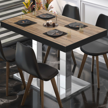 BM | Table de bistrot | L:P:H 130 x 80 x 77 cm | Sheesham / Acier inoxydable | Rectangulaire