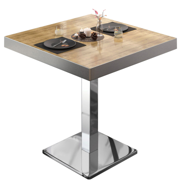 BM | Table de bistrot | L:P:H 70 x 70 x 77 cm | Chêne / Acier inoxydable | Carré