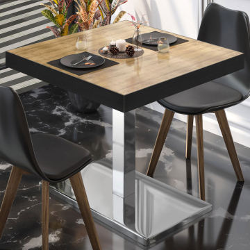 BM | Table de bistrot | L:P:H 80 x 80 x 77 cm | Chêne / acier inoxydable | Carré