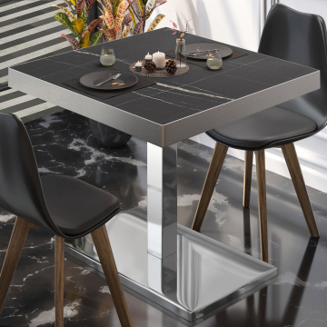BM | Table de bistrot | L:P:H 80 x 80 x 77 cm | Marbre noir / acier inoxydable | Carré