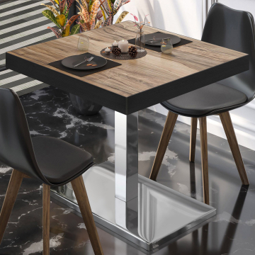 BM | Table de bistrot | L:P:H 80 x 80 x 77 cm | Sheesham / acier inoxydable | Carré
