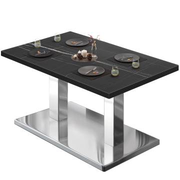 BM | Table de salon Bistro | L:P:H 130 x 80 x 41 cm | Marbre noir / Acier inoxydable