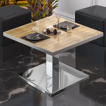 BM | Table de salon Bistro | L:P:H 60 x 60 x 41 cm | Chêne / Acier inoxydable