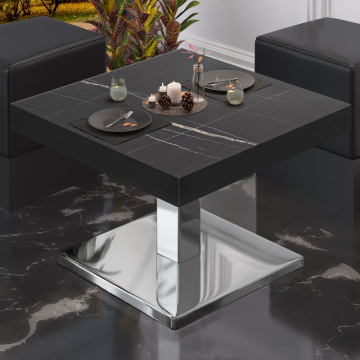 BM | Table de salon Bistro | L:P:H 60 x 60 x 41 cm | Marbre noir / Acier inoxydable