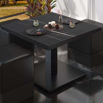 BM | Table de salon Bistro | L:P:H 60 x 60 x 41 cm | Marbre noir / Noir