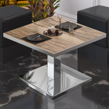 BM | Table de salon Bistro | L:P:H 60 x 60 x 41 cm | Sheesham / Acier inoxydable