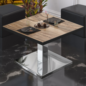 BM | Table de salon Bistro | L:P:H 60 x 60 x 41 cm | Sheesham / Acier inoxydable