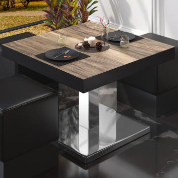 BM | Table de salon Bistro | L:P:H 70 x 70 x 41 cm | Sheesham / Acier inoxydable