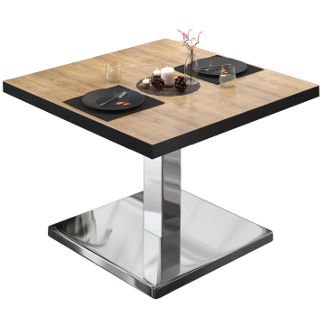 BM | Tavolo lounge Bistro | L:P:H 70 x 70 x 41 cm | rovere / acciaio inox