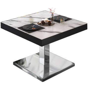 BM | Tavolo lounge bistrot | L:P:H 70 x 70 x 41 cm | Marmo bianco / acciaio inox