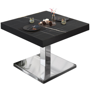 BM | Tavolo lounge bistrot | L:P:H 70 x 70 x 41 cm | Marmo nero / acciaio inox