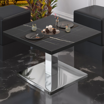 BM | Tavolo lounge bistrot | L:P:H 80 x 80 x 41 cm | Marmo nero / acciaio inox