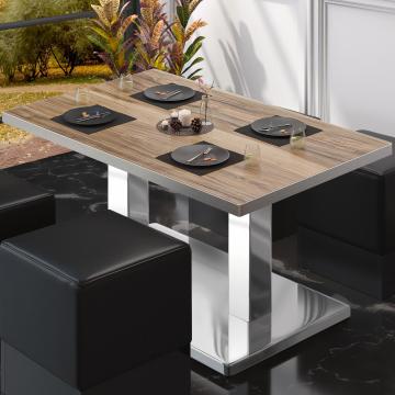 BM | Tavolo da salotto Bistro | L:P:H 130 x 80 x 41 cm | Legno di sheesham / acciaio inox