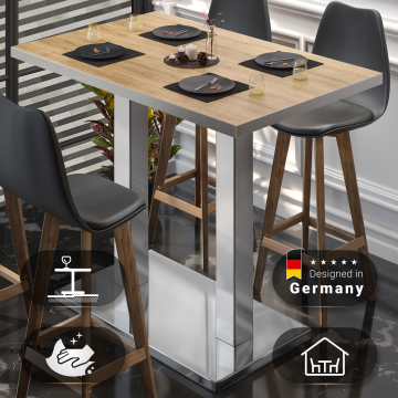 BM | Bistro Stehtisch | 110 x 60 x 108 cm | Rechteckig | Edelstahl Rand | Eiche / Edelstahl
