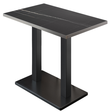 BM | Bistro Standing Table | 110 x 60 x 108 cm | Rectangular | Stainless Steel Edge | Black Marble / Black