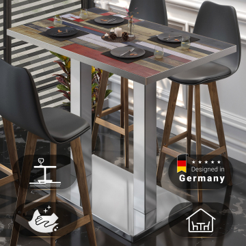 BM | Bistro Stehtisch | 110 x 60 x 108 cm | Rechteckig | Edelstahl Rand | Vintage Bunt / Edelstahl