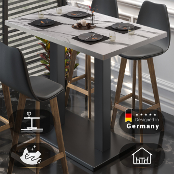 BM | Bistro Stehtisch | 110 x 60 x 108 cm | Rechteckig | Edelstahl Rand | Weiß Marmor / Schwarz BM | Bistro Stehtisch | 110 x 60 x 108 cm | Rechteckig | Edelstahl Rand | Weiß Marmor / Schwarz