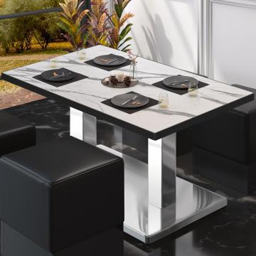 BM | Tavolo lounge bistrot | L:P:H 130 x 80 x 41 cm | Marmo bianco / acciaio inox