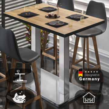 BM | Bistro Stehtisch | 110 x 60 x 108 cm | Rechteckig | Schwarzer Rand | Eiche / Edelstahl
