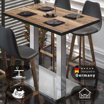 BM | Bistro Stehtisch | 110 x 60 x 108 cm | Rechteckig | Schwarzer Rand | Sheesham / Edelstahl