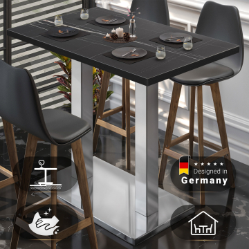 BM | Bistro Stehtisch | 110 x 60 x 108 cm | Rechteckig | Schwarzer Rand | Schwarz Marmor / Edelstahl