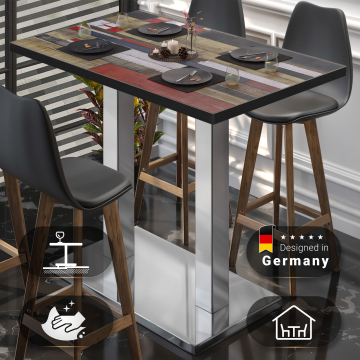 BM | Bistro Stehtisch | 110 x 60 x 108 cm | Rechteckig | Schwarzer Rand | Vintage Bunt / Edelstahl