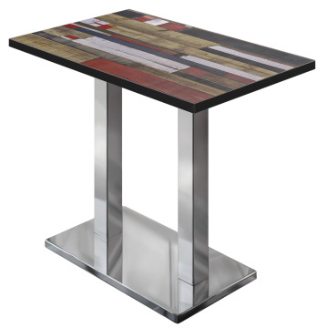 BM | Bistro Stehtisch | 110 x 60 x 108 cm | Rechteckig | Schwarzer Rand | Vintage Bunt / Edelstahl