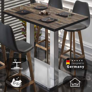 BM | Bistro Stehtisch | 110 x 60 x 108 cm | Rechteckig | Schwarzer Rand | Vintage Old / Edelstahl