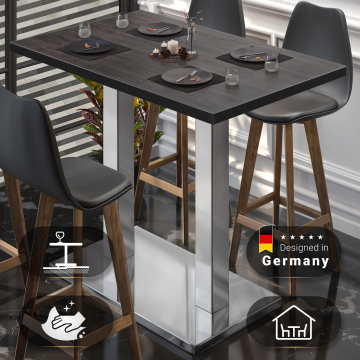 BM | Bistro Stehtisch | 110 x 60 x 108 cm | Rechteckig | Schwarzer Rand | Wenge / Edelstahl