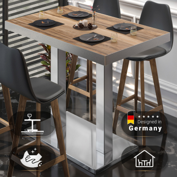 BM | Bistro Stehtisch | 110 x 60 x 110 cm | Rechteckig | Edelstahl Rand | Sheesham / Edelstahl