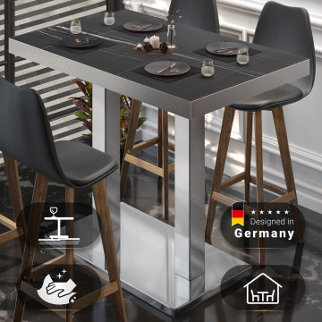 BM | Bistro Stehtisch | 110 x 60 x 110 cm | Rechteckig | Edelstahl Rand | Schwarz Marmor / Edelstahl