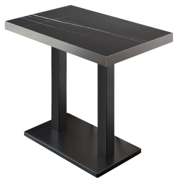 BM | Bistro Table | 130 x 80 x 110 cm | Rectangular | Stainless Steel Edge | Black Marble / Black