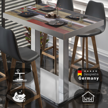 BM | Bistro Stehtisch | 110 x 60 x 110 cm | Rechteckig | Edelstahl Rand | Vintage Bunt / Edelstahl