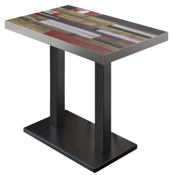 BM | Tavolo Alto Bistro | 130 x 80 x 110 cm | Rettangolare | Bordo in acciaio inossidabile | Vintage a colori / Nero