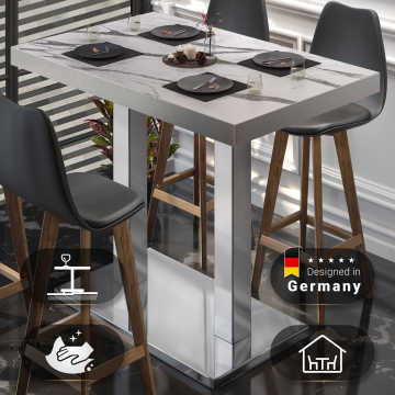 BM | Bistro Stehtisch | 110 x 60 x 110 cm | Rechteckig | Edelstahl Rand | Weiß Marmor / Edelstahl