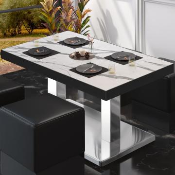 BM | Tavolo lounge bistrot | L:P:H 130 x 80 x 41 cm | Marmo bianco / acciaio inox