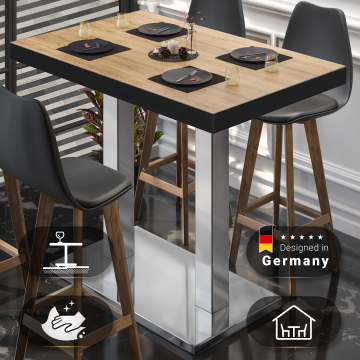 BM | Bistro Stehtisch | 110 x 60 x 110 cm | Rechteckig | Schwarzer Rand | Eiche / Edelstahl