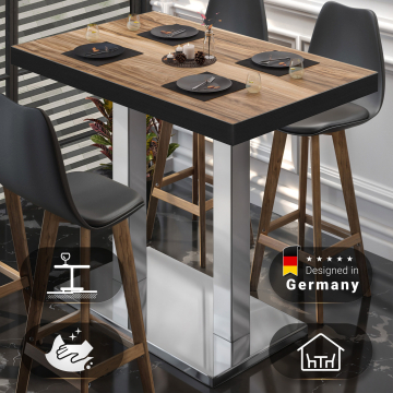 BM | Bistro Stehtisch | 110 x 60 x 110 cm | Rechteckig | Schwarzer Rand | Sheesham / Edelstahl
