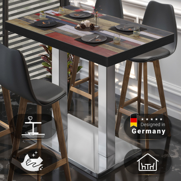 BM | Bistro Stehtisch | 110 x 60 x 110 cm | Rechteckig | Schwarzer Rand | Vintage Bunt / Edelstahl