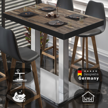 BM | Bistro Stehtisch | 110 x 60 x 110 cm | Rechteckig | Schwarzer Rand | Vintage Old / Edelstahl