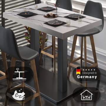 BM | Bistro Stehtisch | 110 x 60 x 110 cm | Rechteckig | Schwarzer Rand | Weiß Marmor / Schwarz