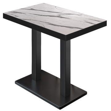 BM | Bistro Stehtisch | 110 x 60 x 110 cm | Rechteckig | Schwarzer Rand | Weiß Marmor / Schwarz