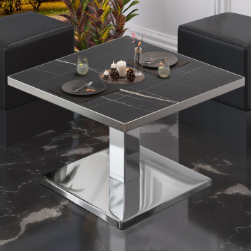 BM | Bistro lounge table | W:D:H 60 x 60 x 41 cm | Black marble / stainless steel
