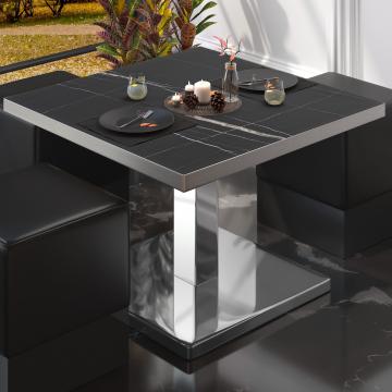 BM | Bistro loungetafel | B:D:H 70 x 70 x 41 cm | Zwart marmer / roestvrij staal