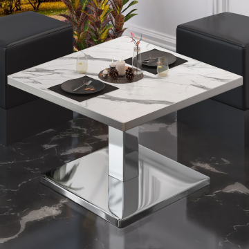 BM | Bistro lounge table | W:D:H 60 x 60 x 41 cm | White marble / stainless steel